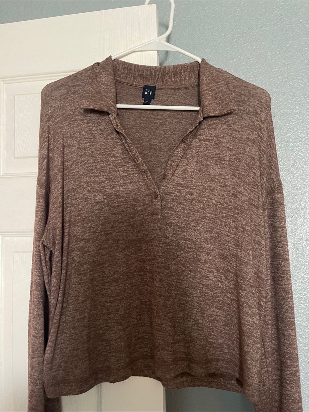 GAP Women's Brown Marled Long-Sleeve Polo Knit Top